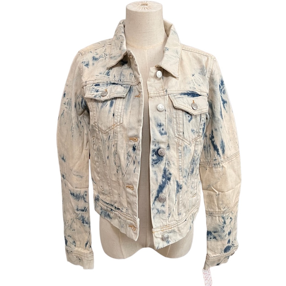 NWT Free People Rumors Bleach Tie Dye Denim Jean Jacket | Jones Tie Dye Blue | S